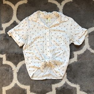 White and Black Polka Dot Crop Twist Top